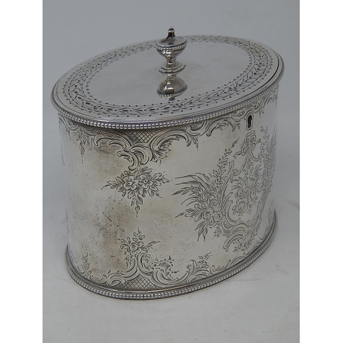 7 - 18th Century George III Silver Twin Division Tea Caddy with Bright Cut Decoration & Blank Cartouche.... 
