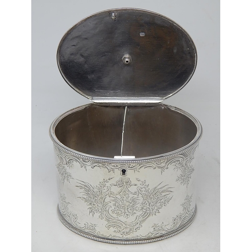 7 - 18th Century George III Silver Twin Division Tea Caddy with Bright Cut Decoration & Blank Cartouche.... 