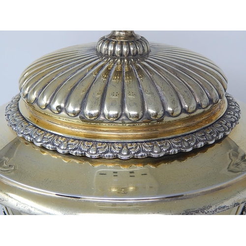 16 - Edwardian Silver Gilt Trophy Cup & Lid: Hallmarked London 1908 by Sydney Bellamy Harman: Height on S... 