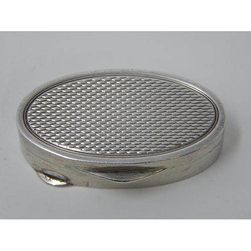 24 - 19th century French Silver Pill Box of oval form with hinged Lid: Hallmarked with Minerva Head & Mak... 