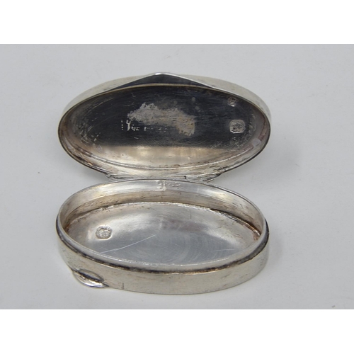 24 - 19th century French Silver Pill Box of oval form with hinged Lid: Hallmarked with Minerva Head & Mak... 