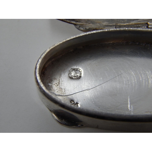 24 - 19th century French Silver Pill Box of oval form with hinged Lid: Hallmarked with Minerva Head & Mak... 