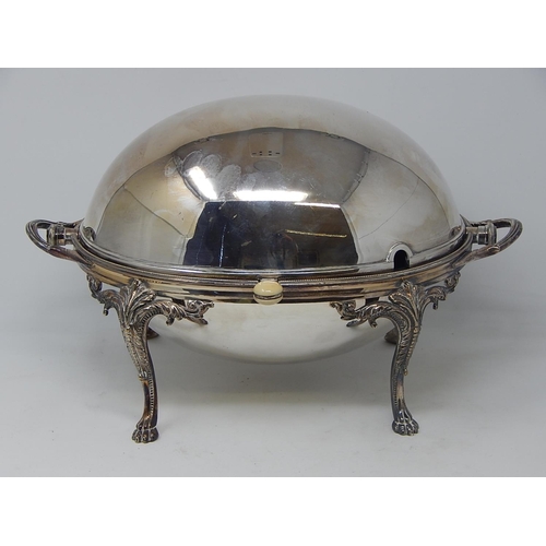 34 - Edwardian Silver Plated Revolving Bacon Dish: 35.5cm wide.
