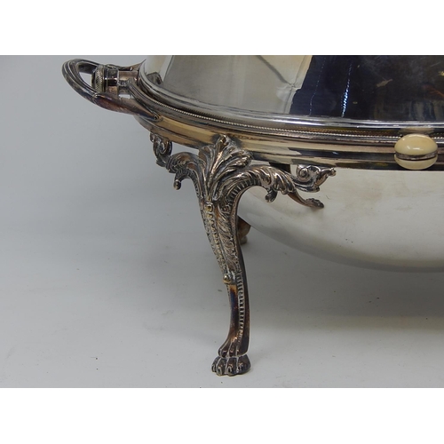 34 - Edwardian Silver Plated Revolving Bacon Dish: 35.5cm wide.