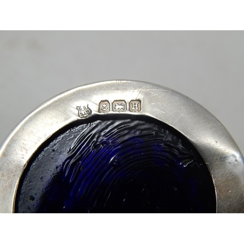 39 - Silver 5 Piece Cruet Set of Pierced Form with Blue Glass Liners. Hallmarked Birmingham 1932 by Barke... 