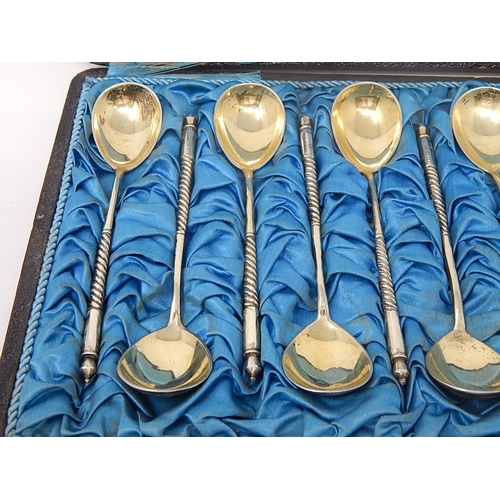 40 - RUSSIAN SILVER: Set of Twelve 19th Century Russian Niello Spoons Hallmarked 1877 by Stefan Kuzmich L... 