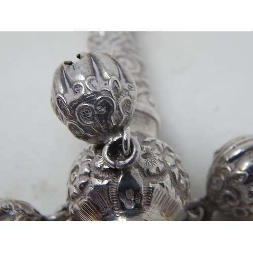 49 - Victorian Tests Silver Combined Rattle with All Three attached Bells & Whistle with Ivory Teether: D... 