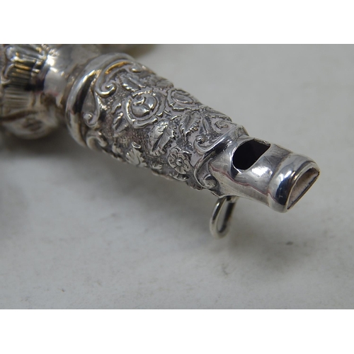 49 - Victorian Tests Silver Combined Rattle with All Three attached Bells & Whistle with Ivory Teether: D... 