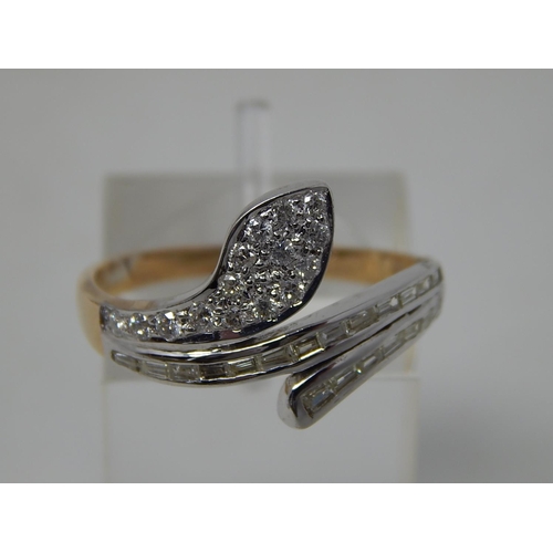 61 - Diamond set snake ring, round brilliant cut and baguette cut diamonds mounted in white and yellow me... 