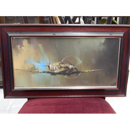 387 - Spitfire by Barrie A.F Clark: Measures 62cm x 36.5cm