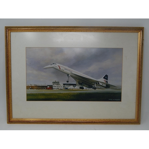 390 - Framed & Glazed Concorde Print by Terry Harrison: Measures 54cm x 39cm