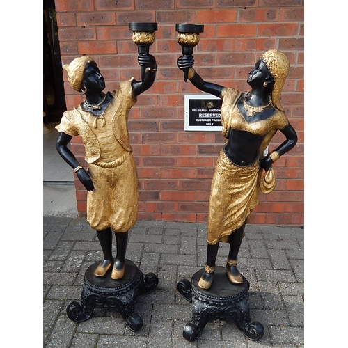 403 - Pair of Cast Metal Gilded Blackamoor Figures with Candle/Light Holders. Measuring 118cm