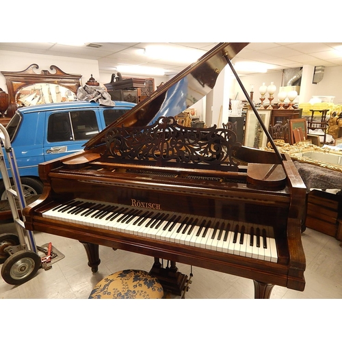407 - RONISCH: Late 19th Century Ronisch Rosewood Grand Piano c.1890 with Brass Adornments & Turned Bulbou...
