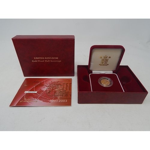 16 - 2003 Gold Proof Half Sovereign practically as struck in original box with COA