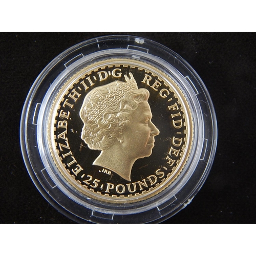 18 - 2002  Gold Proof Britannia 1/4 ounce practically as struck in original box with COA