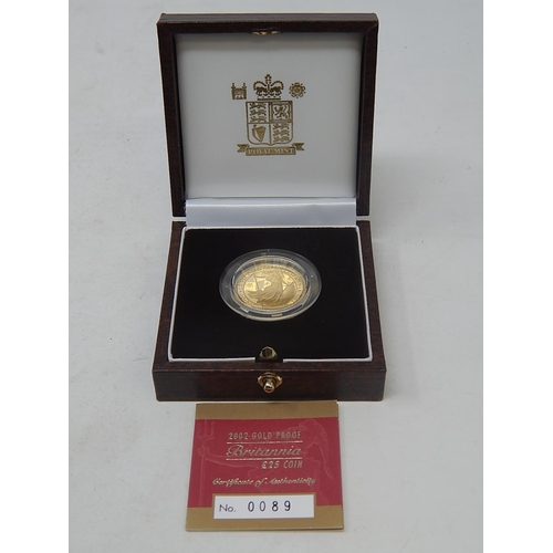 18 - 2002  Gold Proof Britannia 1/4 ounce practically as struck in original box with COA