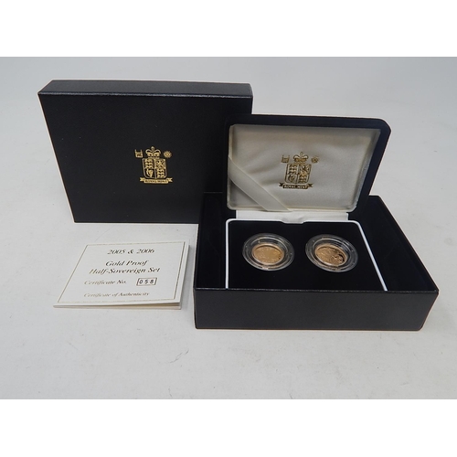 26 - 2005 and 2006 Gold Proof Half Sovereign pair practically as struck in original box with COA