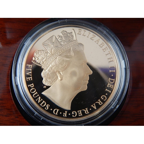 36 - 2015 Gold Proof Five Pound Crown practically as struck in original box with COA