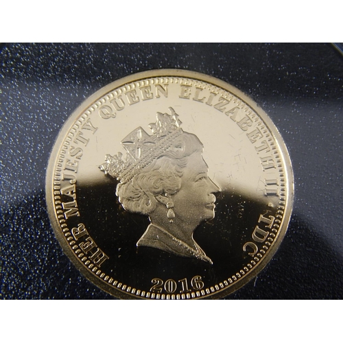 50 - 2016 Tristan da Cunha 22ct Gold Sovereign Size Proof Coin