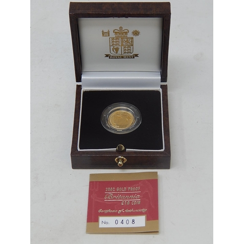 9 - 2002 Gold Proof 1/10 ounce Britannia practically as struck in original box with COA