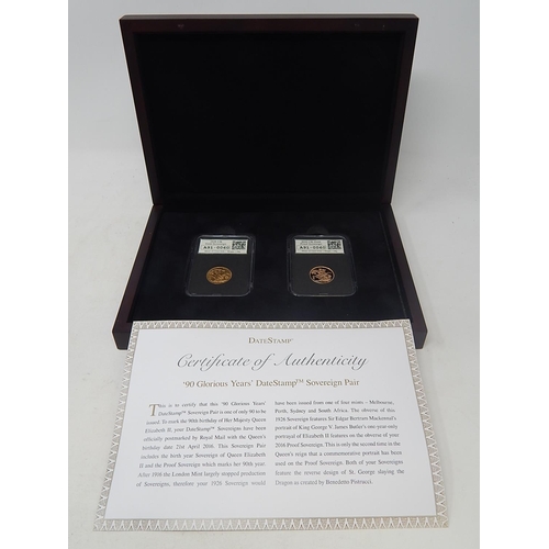 55 - 1926 Gold Sovereign with a 2016 Proof Sovereign both practically as struck in original box with COA