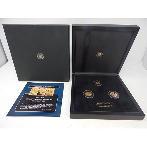 57 - Britain's Longest Reigning Monarchs Gold Coin Set comprising 1806 Third Guinea, this Very Fine or be... 