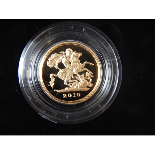 75 - 2010 Proof Gold Sovereign, Half Sovereign and Quarter Sovereign cased practically as struck with COA