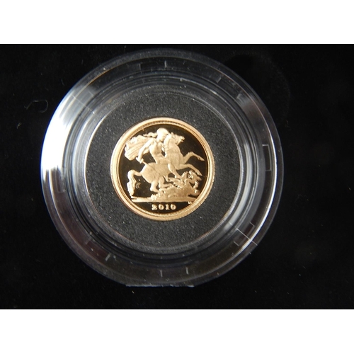 75 - 2010 Proof Gold Sovereign, Half Sovereign and Quarter Sovereign cased practically as struck with COA