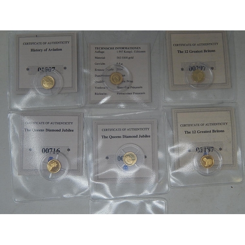 85 - A collection of 7 x miniature Gold coins, as struck with COAs