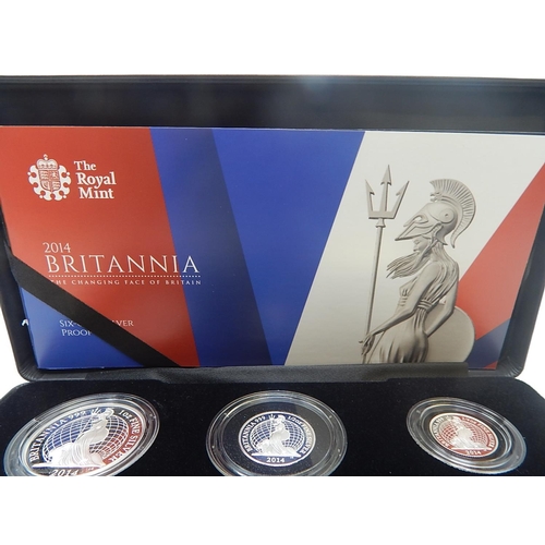 105 - 2014 Silver Britannia Set 6 coins practically as struck in original box with COA