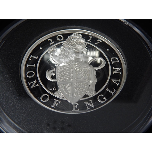 92 - 2017 Queen's Beast Silver Proof 10 ounce coin practically as struck in original box with COA