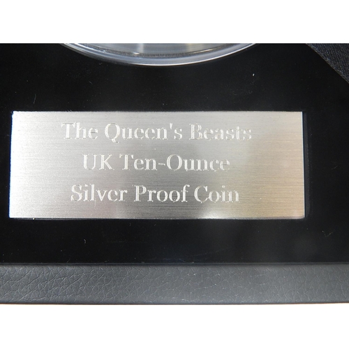 92 - 2017 Queen's Beast Silver Proof 10 ounce coin practically as struck in original box with COA