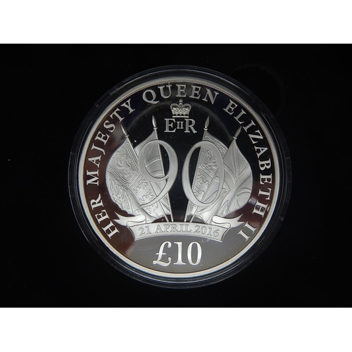 115 - Silver Proof £10 90th Birthday 5 Ounce coin issue number 196/450 practically as struck in original b... 