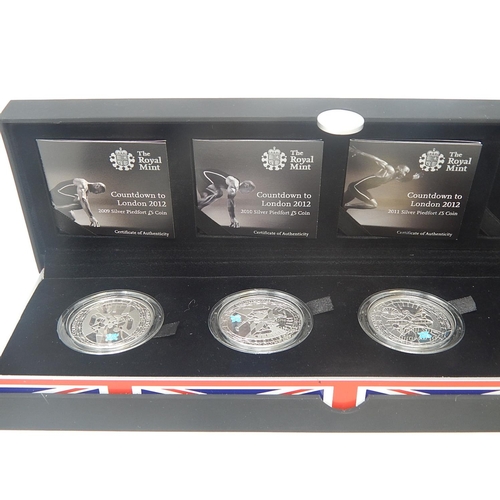 130 - 2009 3 x Olympic Silver Piedfort £5 pieces practically as struck in original box with COA