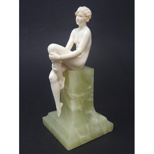 100 - Ferdinand Preiss (German, 1882-1943) Art Deco carved ivory figure depicting a young naked female on ... 