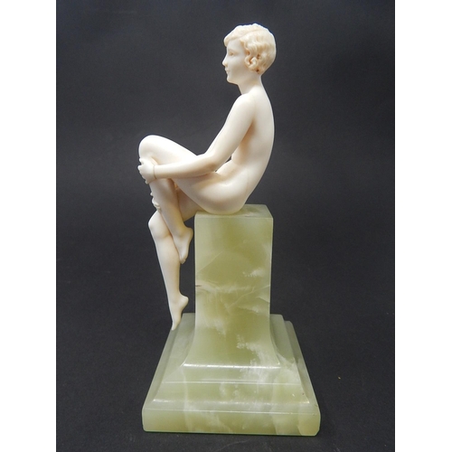 100 - Ferdinand Preiss (German, 1882-1943) Art Deco carved ivory figure depicting a young naked female on ... 