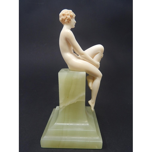 100 - Ferdinand Preiss (German, 1882-1943) Art Deco carved ivory figure depicting a young naked female on ... 