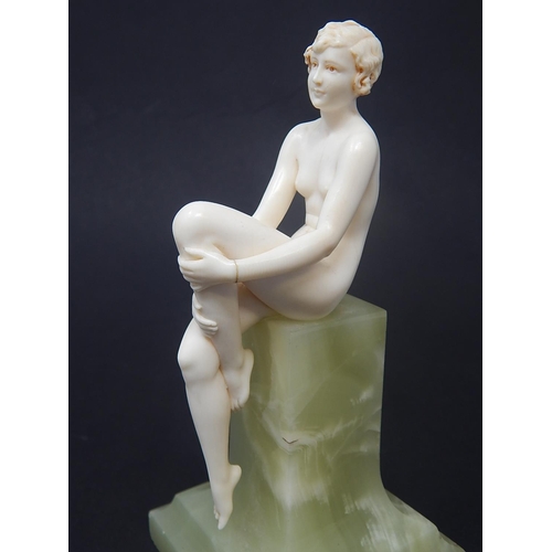 100 - Ferdinand Preiss (German, 1882-1943) Art Deco carved ivory figure depicting a young naked female on ... 