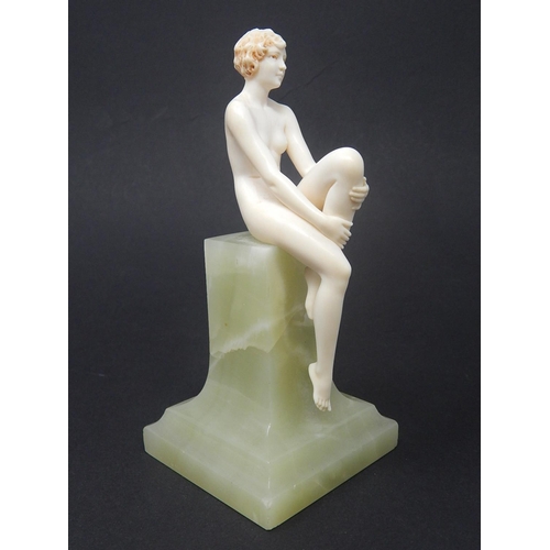 100 - Ferdinand Preiss (German, 1882-1943) Art Deco carved ivory figure depicting a young naked female on ... 