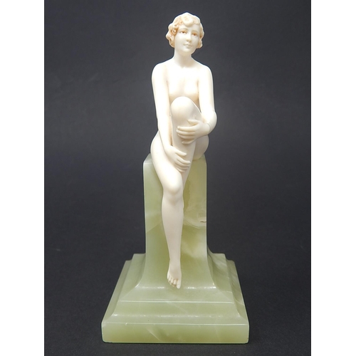 100 - Ferdinand Preiss (German, 1882-1943) Art Deco carved ivory figure depicting a young naked female on ... 