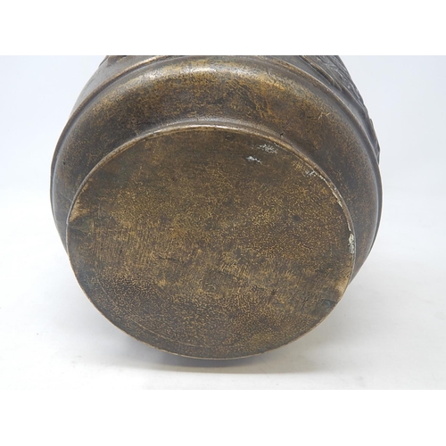 101 - Chinese Bronze Swing Handled Pot with Raised Dragon Decoration: Measures 18.5cm Diameter