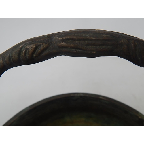 101 - Chinese Bronze Swing Handled Pot with Raised Dragon Decoration: Measures 18.5cm Diameter