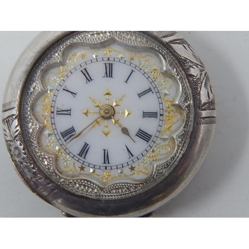 4 - Swiss Silver 935 Standard Ladies Fob Watch: 3.5cm Diameter.