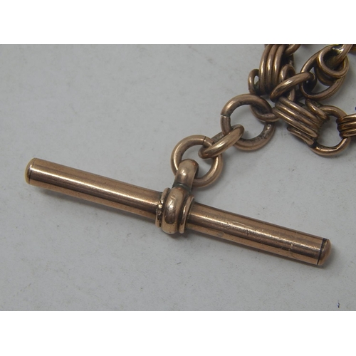 9 - 10ct Gold Watch Chain with T-Bar & Clip: Weight 35.55g