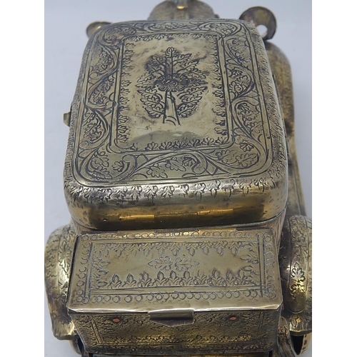 105 - Rare 1920's Indian Brass Desk Set & Cigarette Dispenser Formed as a Car: The Intricately Engraved Bo... 