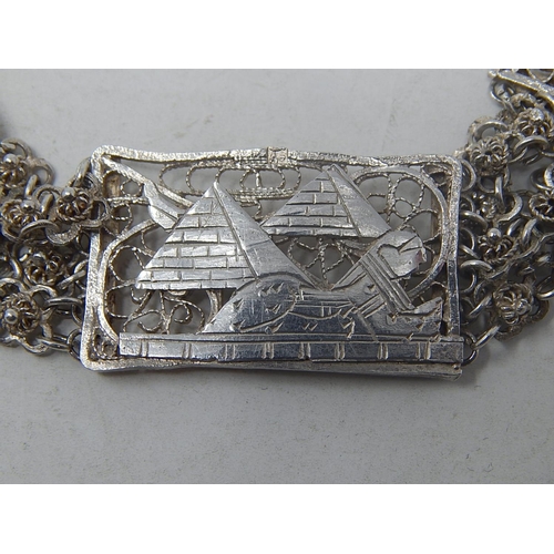 21 - Vintage Egyptian Solid Silver Panel Bracelet