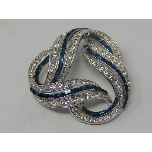 89 - White Metal Costume Brooch Inset with White & Blue Stones.