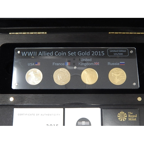 95 - WWII 2015 Allied Gold coin collection of four coins USA, Russia, France and UK, approx weight 1 ounc... 