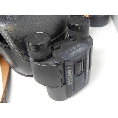 108 - Three Pairs of Binoculars: Two Pairs by ROSS of London in Leather Cases & one by Pentax.