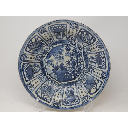 126 - Chinese blue and white porcelain dish, hand painted with a birds and flowers, 32cm in diameter